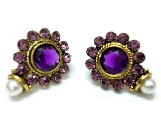 Gold Oxidized Women Earring Stud Jewelry PushBack Classy Gift Rhinestones Bead 3